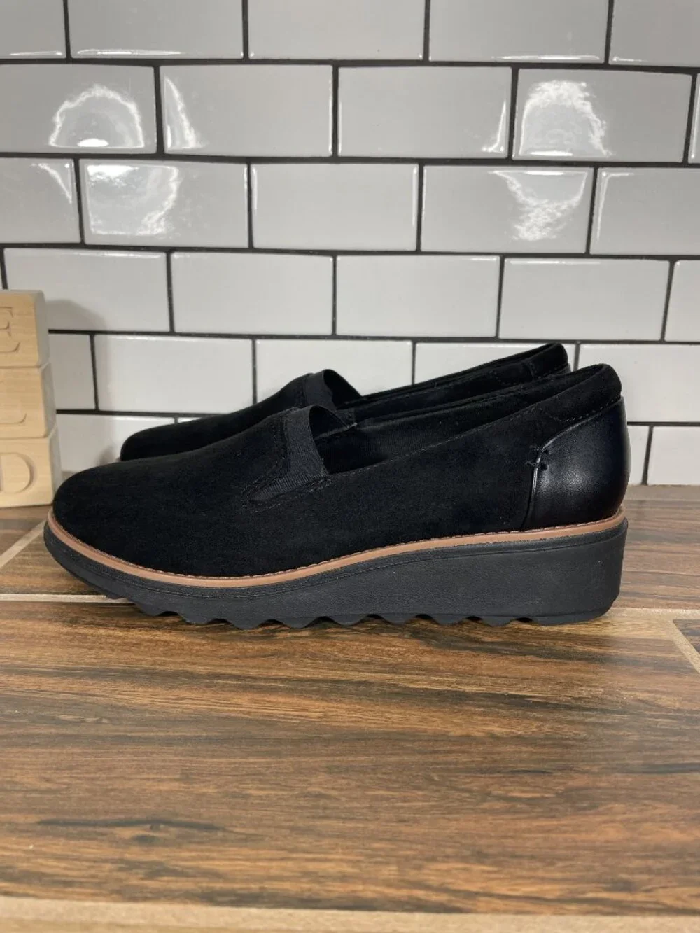 Clarks Sharon Dolly Shoes Womens Size 7 Black Suede Slip On Comfort Loafers